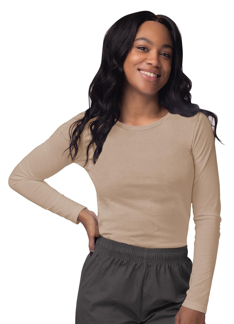 Sivvan Scrubs for Women - Long Sleeve Comfort Underscrub Tee - S8500 - Khaki - XL - Image 1